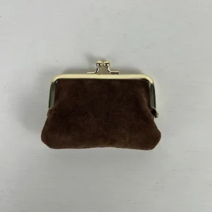 Real leather portemonneetje met knip bruin