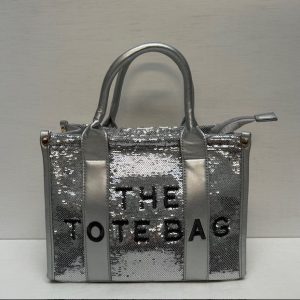 Glitter tote bag klein zilver