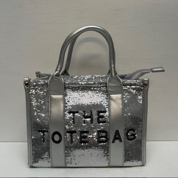 Glitter tote bag klein zilver - Afbeelding 2