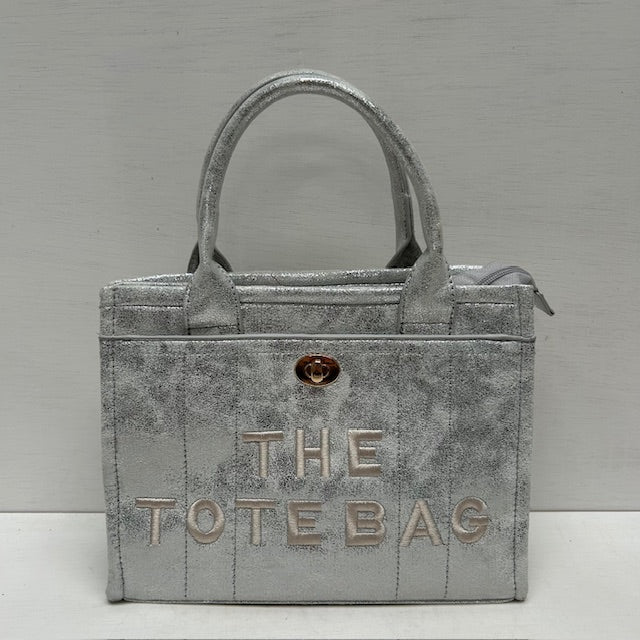 Metallic tote bag met gouden detail zilver klein - Afbeelding 2