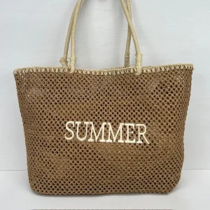 Rieten shopper met binnentas khaki